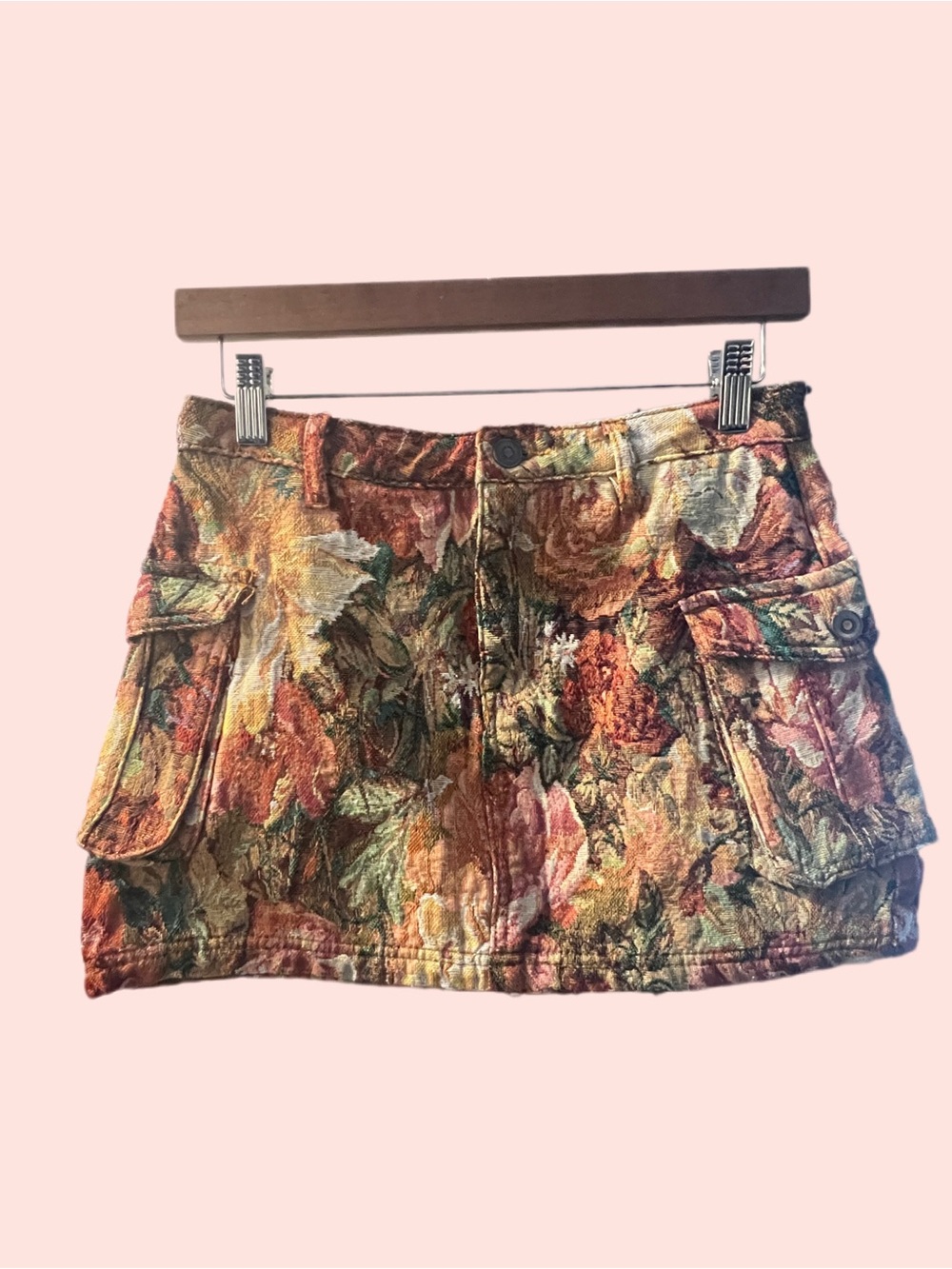 American Bazi Floral Cargo Mini Skirt - Rust Green Cream